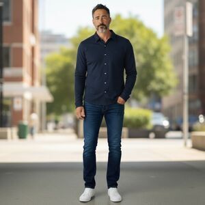 DKNY Men’s Dark Blue Long Sleeve Button Down Shirt Sz XL